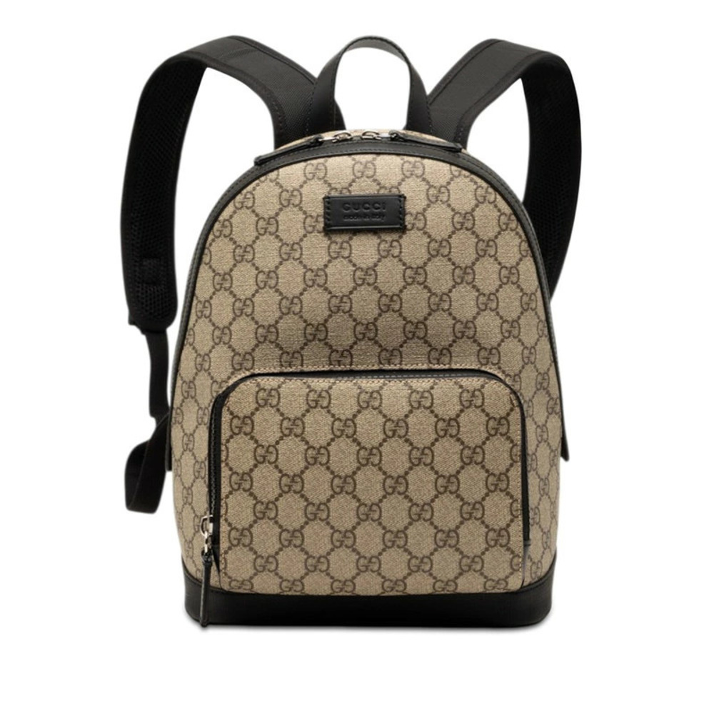 Gucci GG Supreme Backpack Beige Cream Black Leather